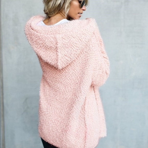 Last one! Was $35 Pink Shaggy Open Hooded Cardigan - Picture 4 of 8